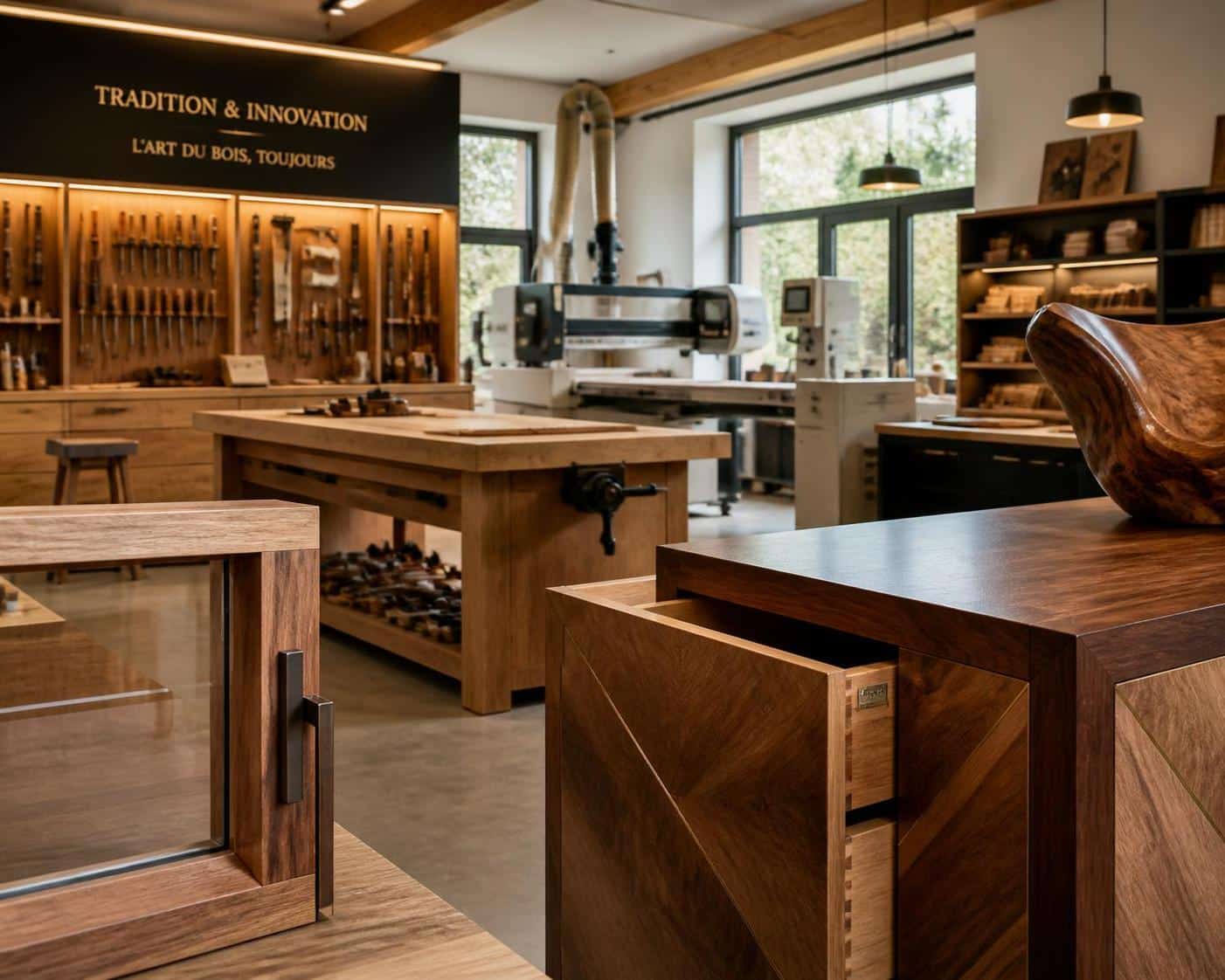 d&eacute;couvrez les diff&eacute;rences cl&eacute;s entre la menuiserie moderne et l&rsquo;&eacute;b&eacute;nisterie d&rsquo;art, deux savoir-faire essentiels du travail du bois alliant tradition et innovation.