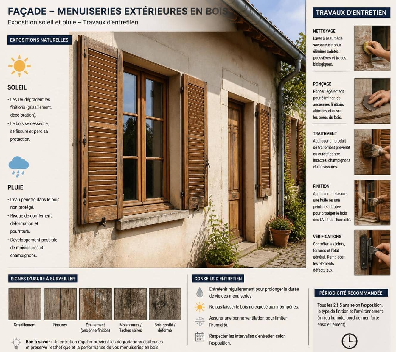 d&eacute;couvrez les erreurs fr&eacute;quentes &agrave; &eacute;viter lors de l'entretien des menuiseries ext&eacute;rieures en bois pour prolonger leur dur&eacute;e de vie et pr&eacute;server leur esth&eacute;tique.